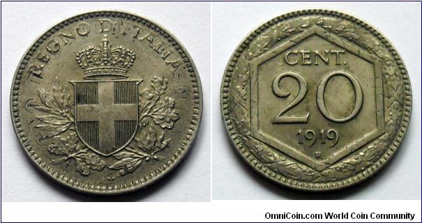 Italy 20 centesimi
1919 (KM#58) Struck over an 20 centesimi 1894 (KM#28.1)