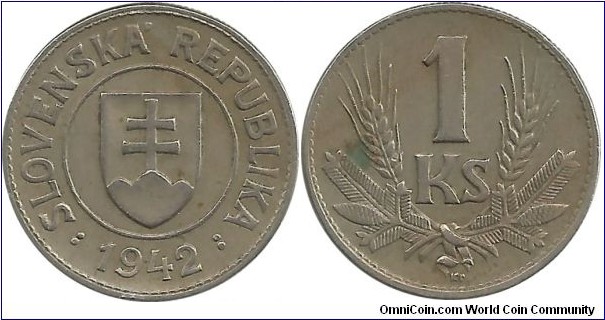 Slovakia 1 Slovakian Korun 1942