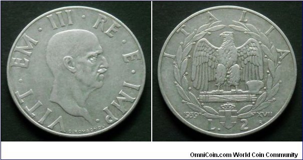 Italy 2 lire.
1939, Stainless steel (Magnetic)
