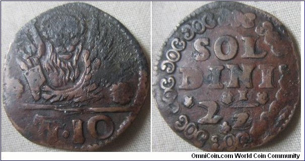 rare 4 rosette variety VENICE – CRETE – CANDIA – 10 Tornesi ( 2 1/2 Soldini ) attributed to Francesco Erizzo