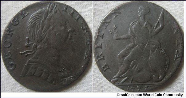 1777 evasion Halfpenny EF grade