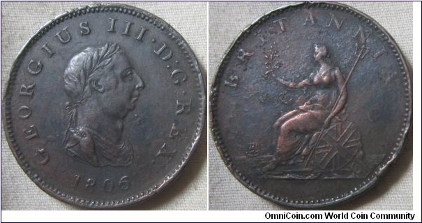 1806 halfpenny in fine
