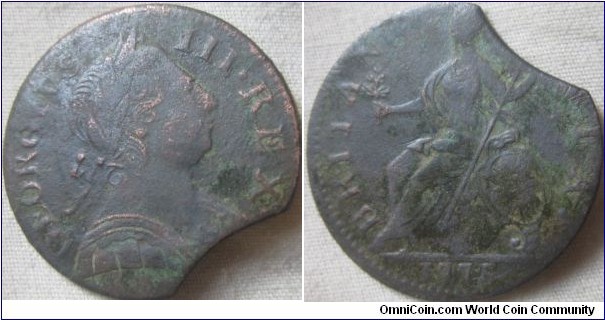 1775 halfpenny, possible evasion, clipped planchet