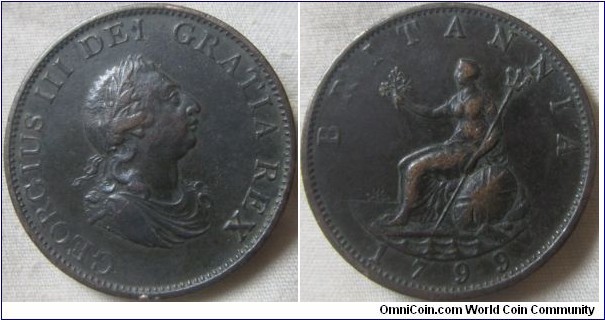 1799 halfpenny in A VF