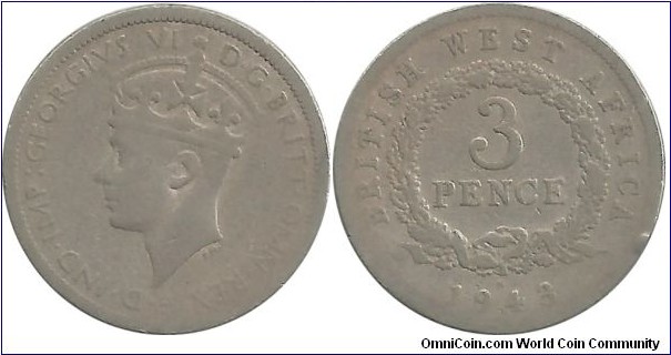 B.WestAfrica 3 Pence 1943H