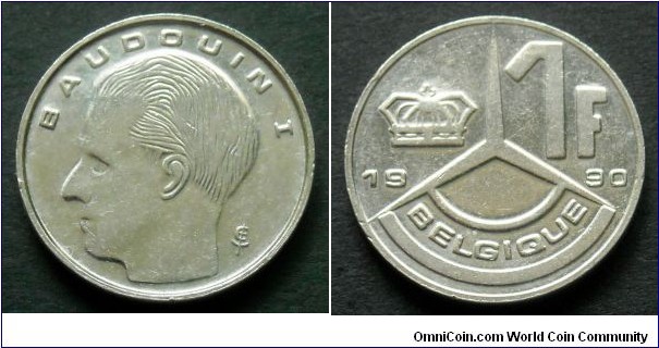 Belgium 1 franc.
1990, Belgique