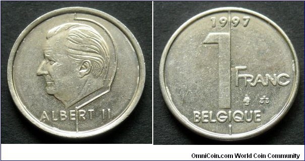 Belgium 1 franc.
1997, Belgique