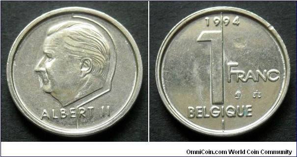 Belgium 1 franc.
1994, Belgique