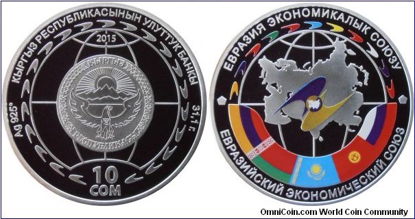 10 Som - Eurasian Economic Union - 31.1 g 0.925 silver Proof - mintage 1,000
