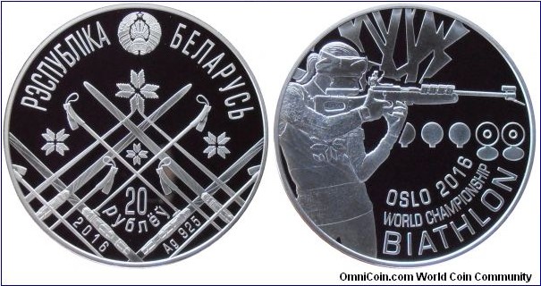 20 Rubles - Oslo Biathlon World Championship - 33.62 g 0.925 silver Proof - mintage 2,000
