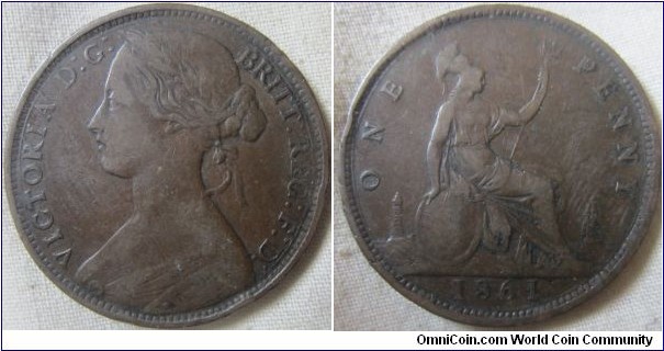 1861 penny fine grade