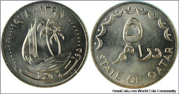 Qatar5Dirhems-km3-(AH1398)1978