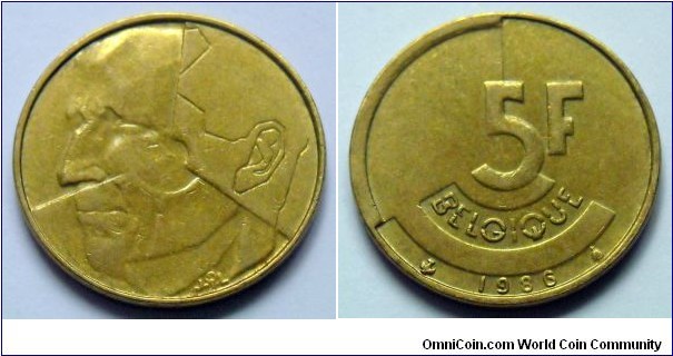 Belgium 5 francs.
1986, Belgique