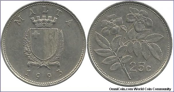 Malta 25 Cents 1993