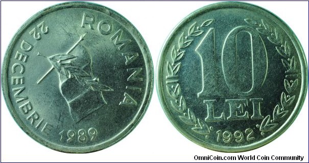 Romania10Lei-Ann.Revolution-km108-1992