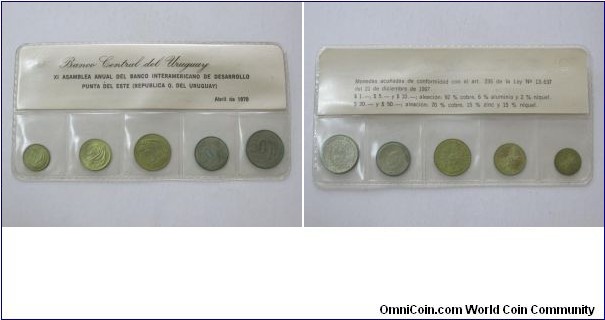 Set de Monedas 1,5,10,20 y 50 Pesos AÑO 1970