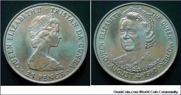 Tristan Da Cunha.
25 pence. 1980, 80th Birthday of  Queen Mother.