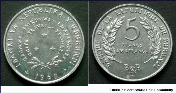 Burundi 5 francs.
1968