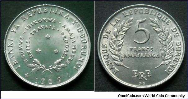 Burundi 5 francs.
1969