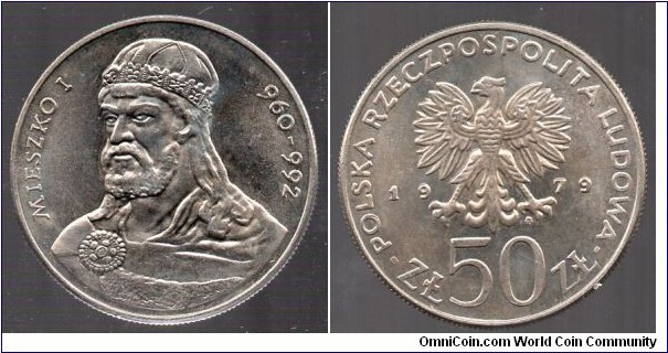 50Zl  Polish Rulers Series - Duke Mieszko I 940–992 Reigned 960–992  1st Christian ruler of Poland considered the De-Facto creator of the Polish State, Father of the 1st Polish King Bolesław I the Brave
Polish Eagle
