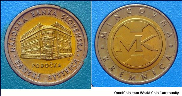 Bimetalic token from Slovakia 1997 mintset.
Kremnica Mint.