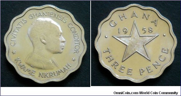 Ghana 3 pence.
1958, Proof.
Mintage: 20.000 pieces.