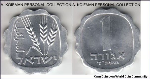 KM-24.1, 1964 Israel agora; aluminum, scalloped flan, plain edge; bright white uncirculated.