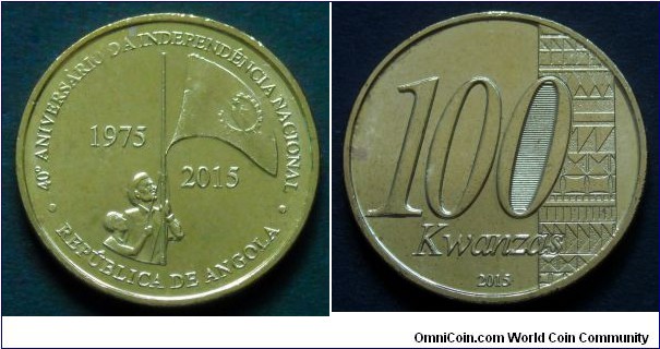 Angola 100 kwanzas.
2015, 40th Anniversary of Independence.