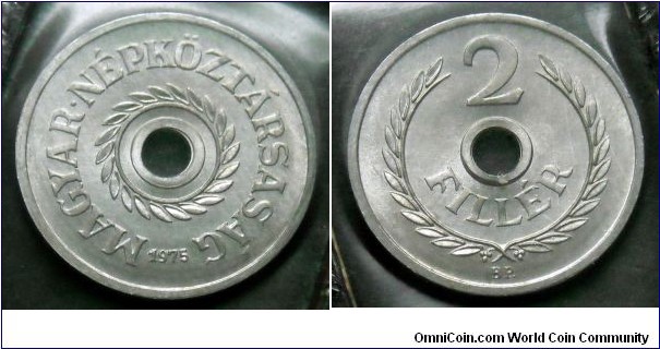 Hungary 2 filler from 1975 annual coin set.
Mintage: 50.005 pieces.