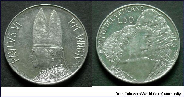 Vatican 50 lire.
1966, Pontif. Paulus VI