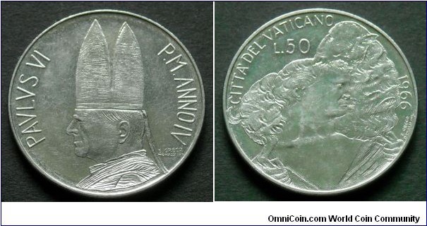 Vatican 50 lire.
1966, Pontif. Paulus VI