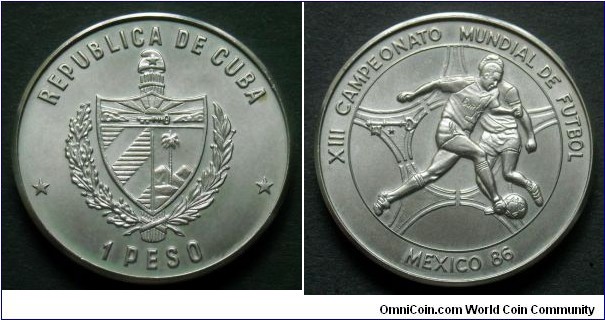 Cuba 1 peso.
1986, World Football Championship - Mexico 1986.