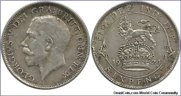 G.Britain 6 Pence 1924 (2.83 g / .500 Ag) 