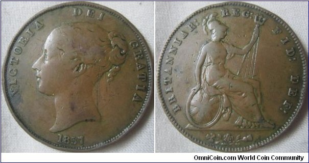 1857 penny, Plain Trident