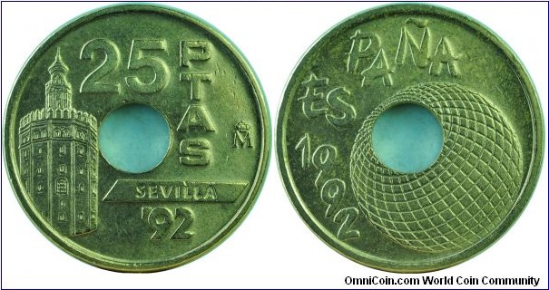 Spain25Pesetas-TowerOfSeville-km905-1992