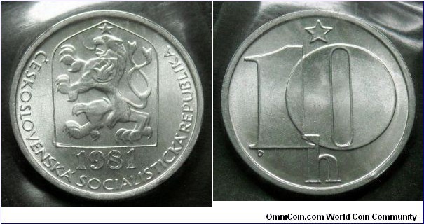 Czechoslovakia 10 haleru from 1981 annual coin set.