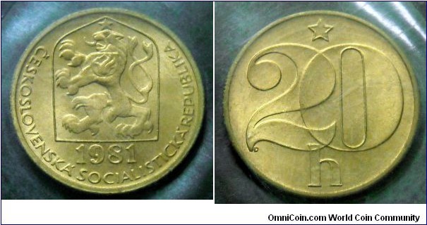Czechoslovakia 20 haleru from 1981 annual coin set.