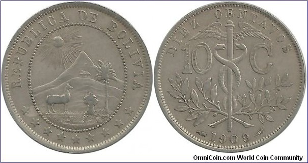 Bolivia 10 Centavos 1909
