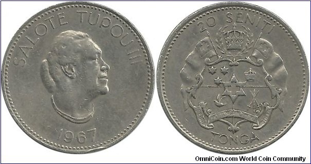 Tonga 20 Seniti 1967 (Queen Salote 1918-1965)