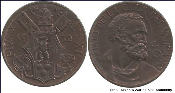 Vatican 10 Centesimi 1932