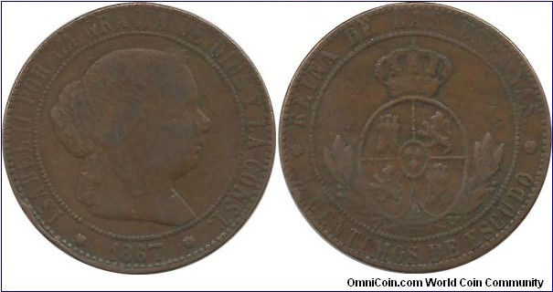 Spain 5 Centimos 1867