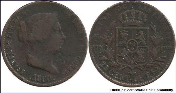 Spain 25 Centimos 1860