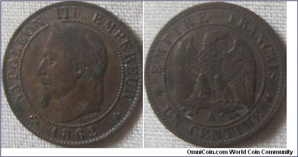 1862 1 centime vf+