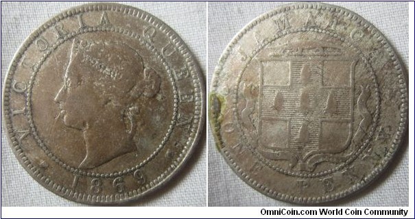 1869 jamaica penny, first year of issue but still only 144k minted