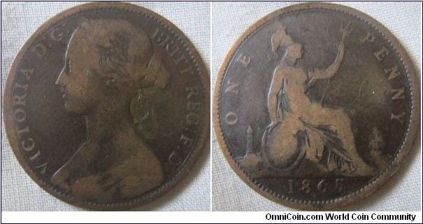 1865/3 penny, fair
