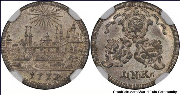 German States - Nürnberg, Free City, Kreuzer/4 Pfennig, 1773. City View. 15mm. KM# 367. NGC MS63.