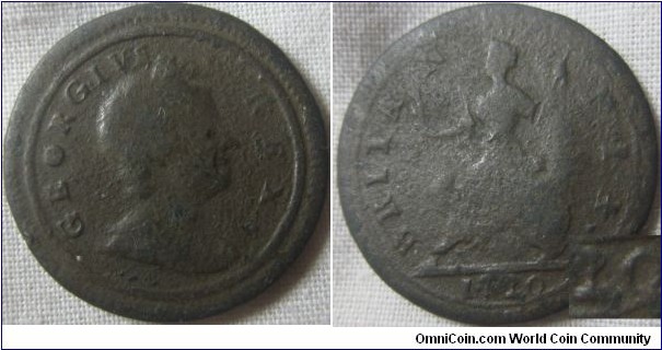 1720 farthing, low grade, possibly 1720/19 unlisted 