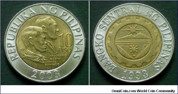Philippines 10 pesos.
2003, Bimetal.