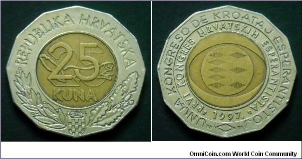 Croatia 25 kuna.
1997, Croatian Esperanto Congress.
Bimetal.