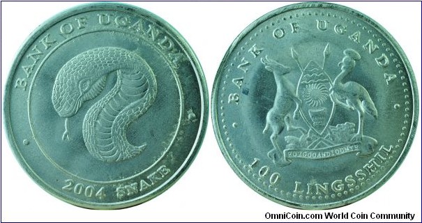 Uganda100Shilling-ChineseZodiacSnake-km141-2004